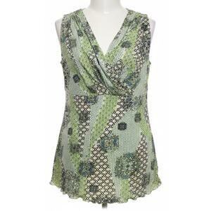 Y2K Style Co Babydoll Top Size M Green Paisley V Neck Sleeveless Boho Fairy
